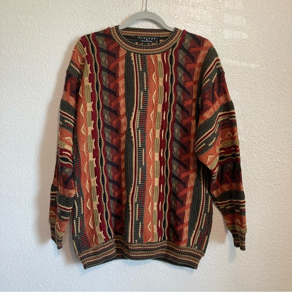 Vintage 80s/90s 3D Textured Knit Coogi Style Biggie Grandpa Sweater Bill Cosby - Picture 1 of 10